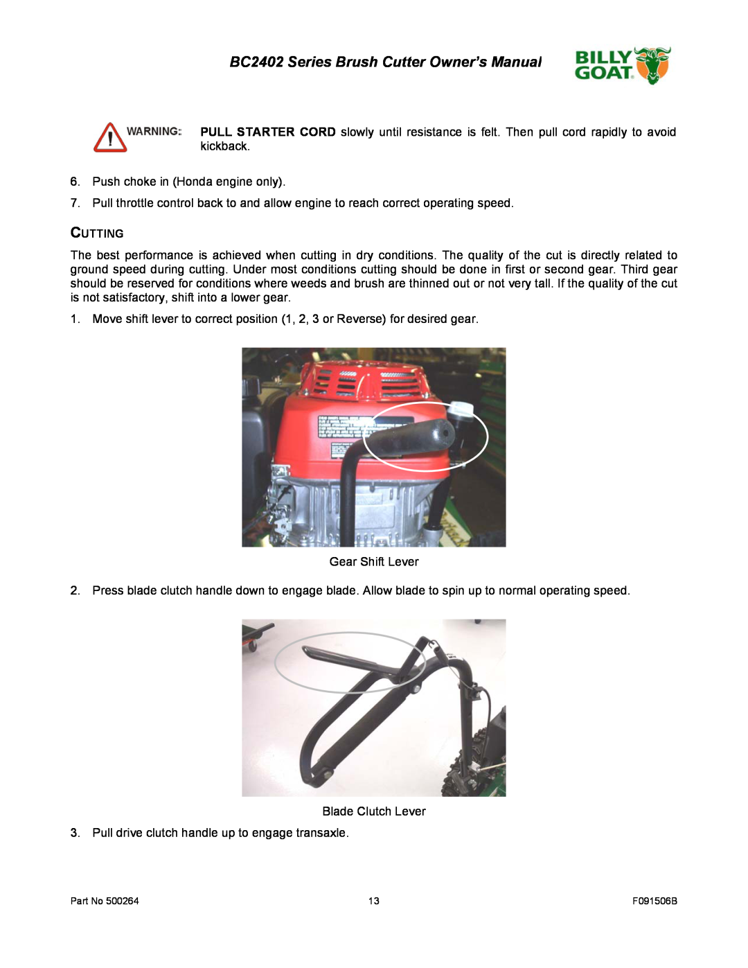 Billy Goat BC2402 owner manual Cutting 