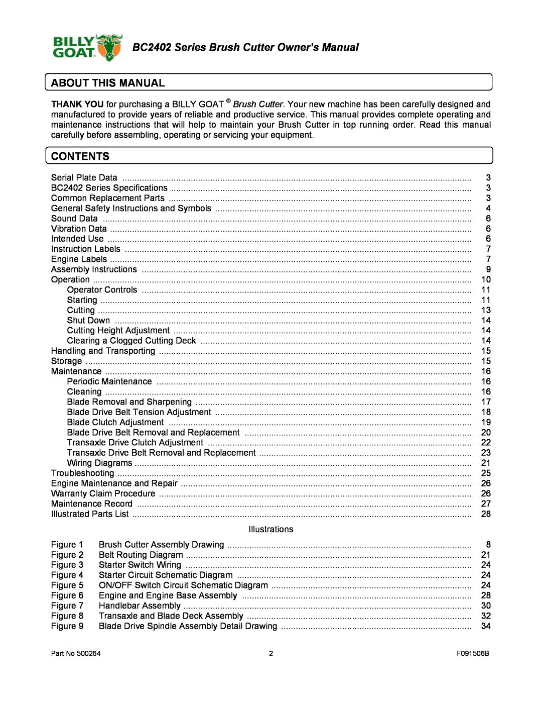 Billy Goat BC2402 owner manual About This Manual, Contents 