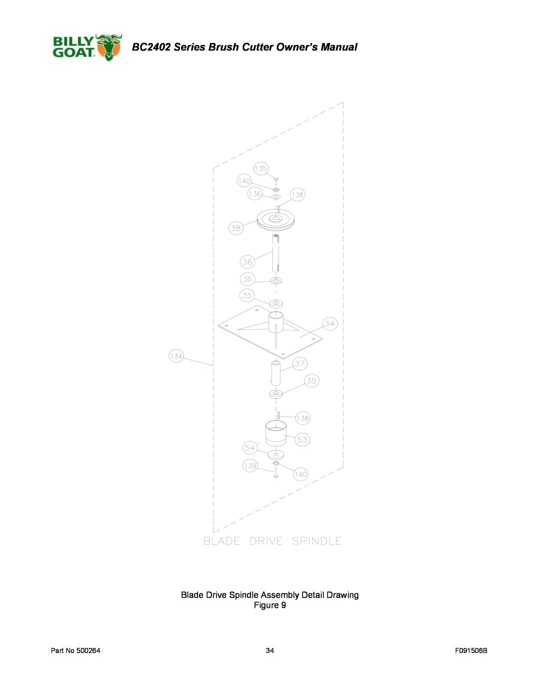 Billy Goat BC2402 owner manual Blade Drive Spindle Assembly Detail Drawing 