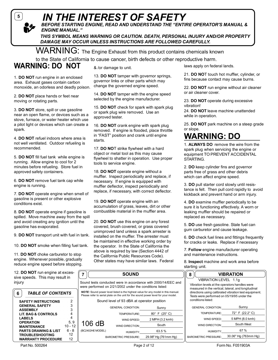 Billy Goat BC2402HE, BC2401IC owner manual 7SOUND, Vibration 