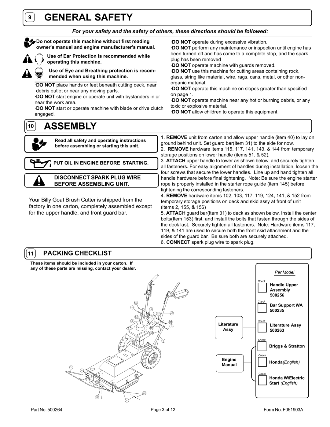 Billy Goat BC2401IC, BC2402HE owner manual Disconnect Spark Plug Wire Before Assembling Unit 