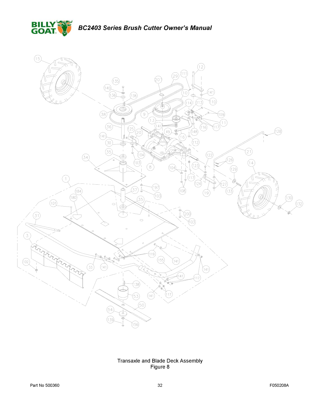 Billy Goat BC2403 Series owner manual Transaxle and Blade Deck Assembly 