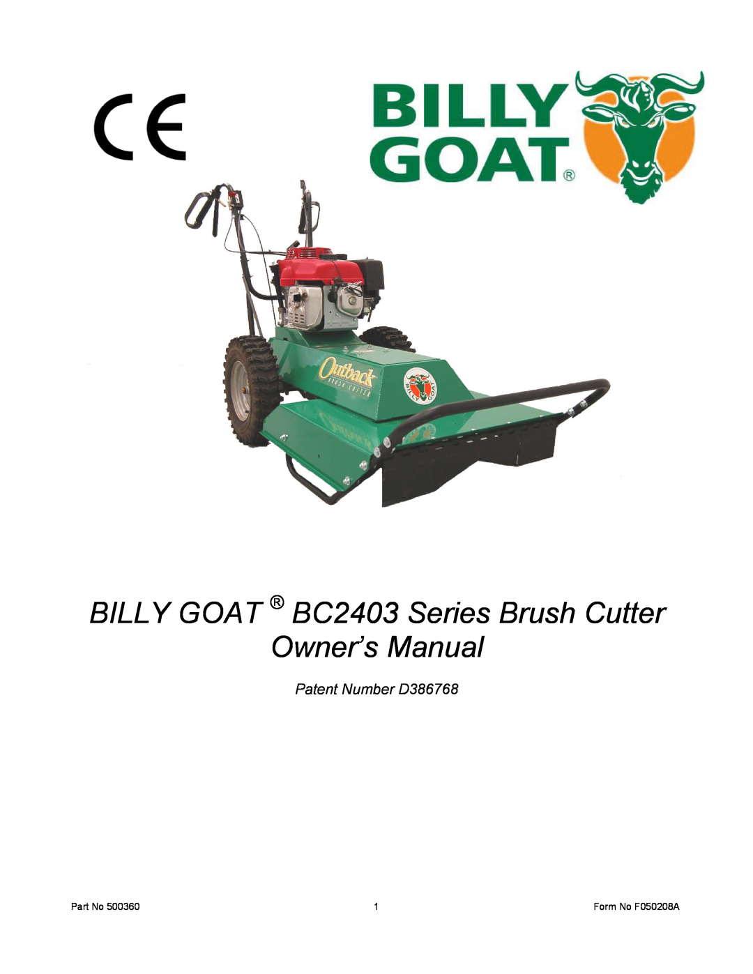 Billy Goat BC2403 Series owner manual Patent Number D386768 