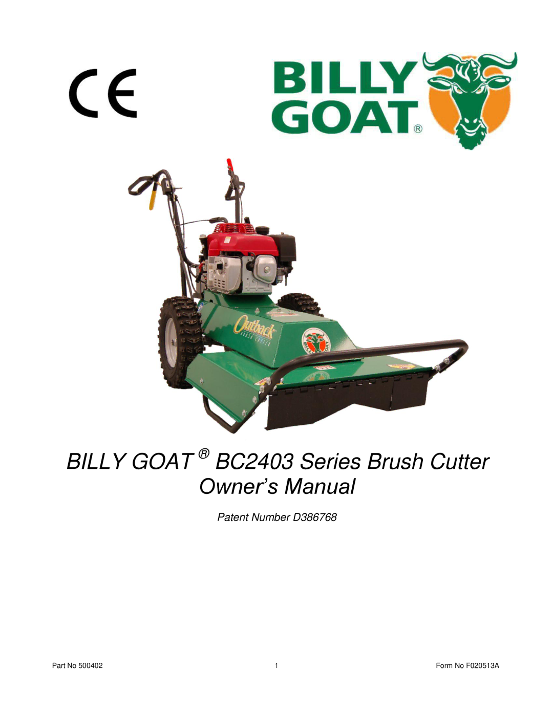 Billy Goat owner manual Billy Goat BC2403 Series Brush Cutter 