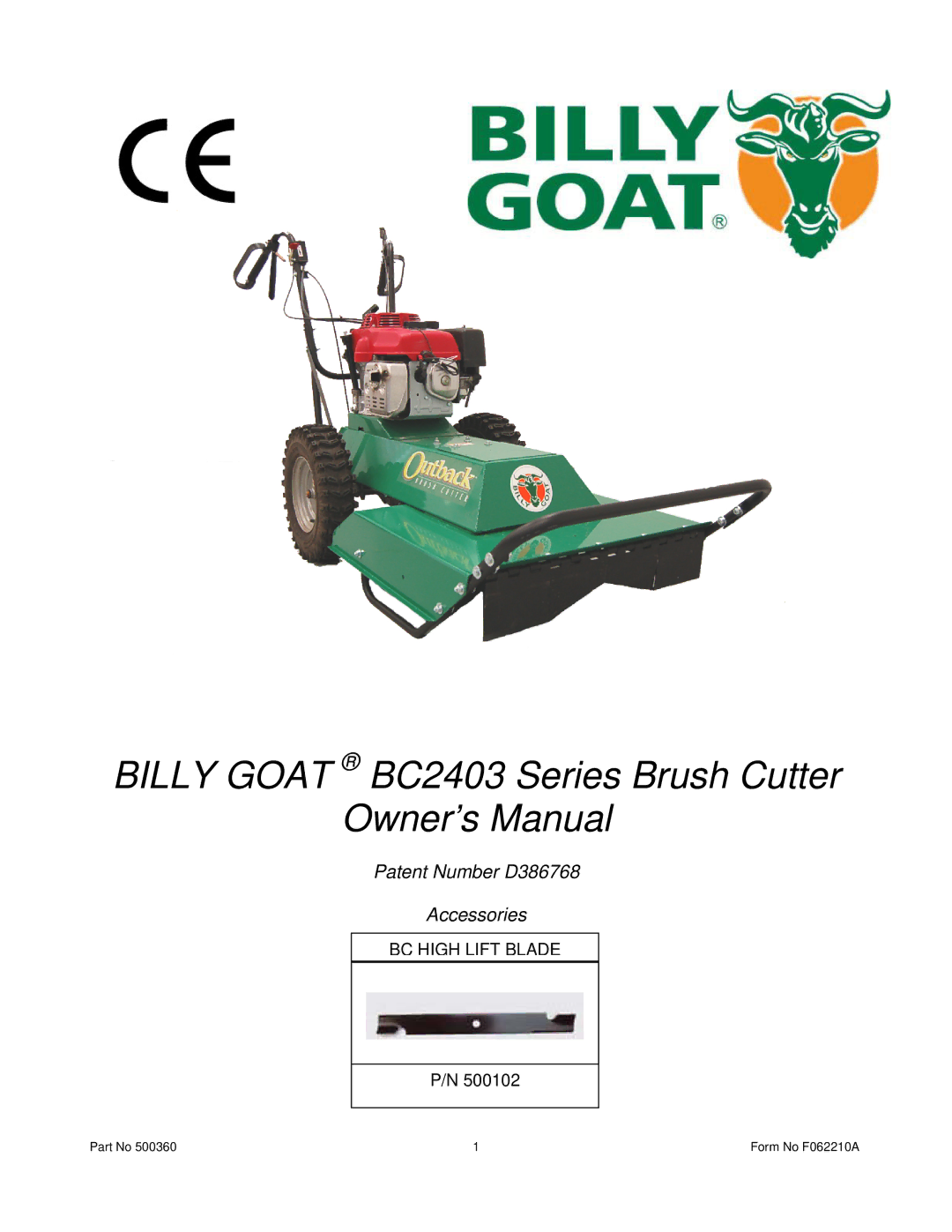 Billy Goat owner manual Billy Goat BC2403 Series Brush Cutter 