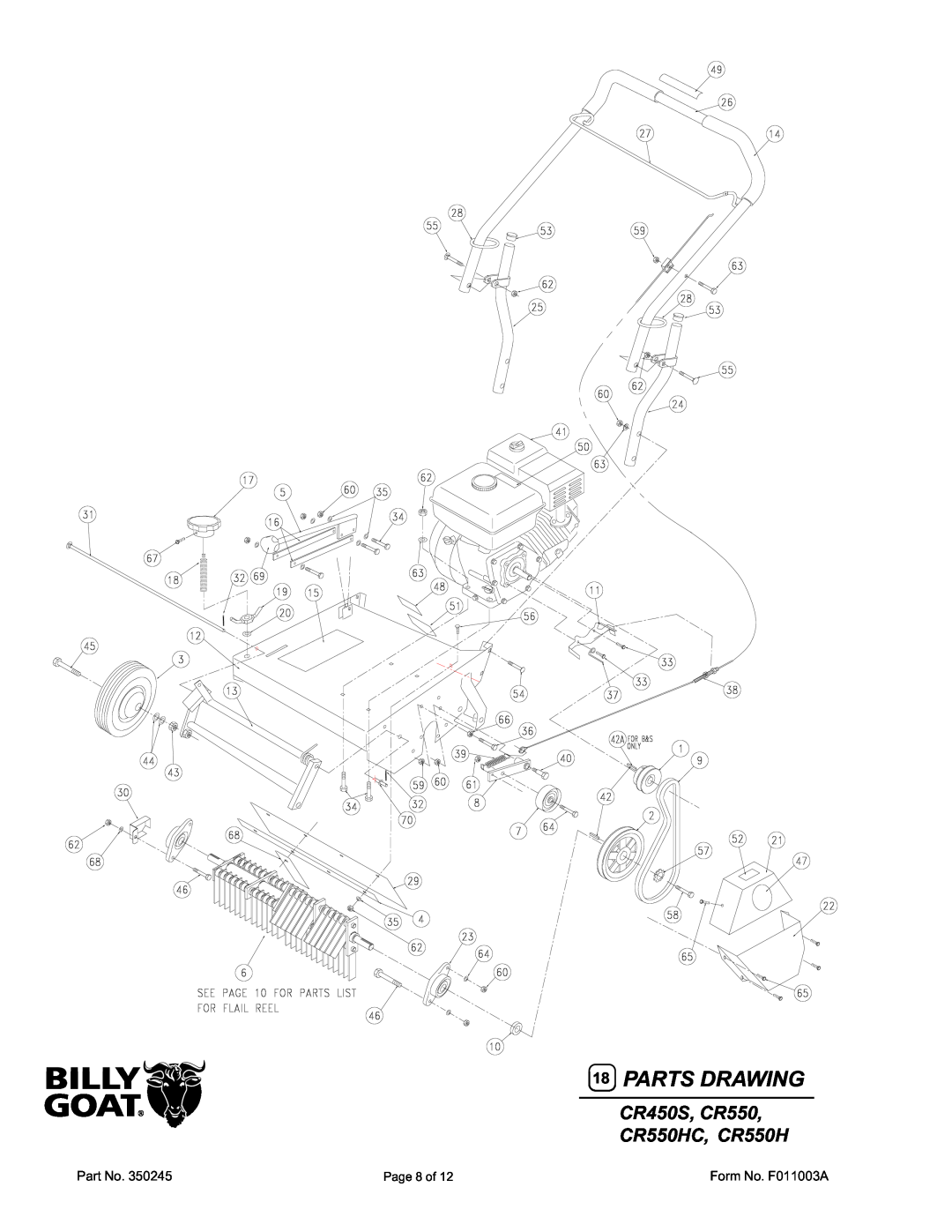 Billy Goat CR450S, CR550, CR550HC, CR550H owner manual Parts Drawing 