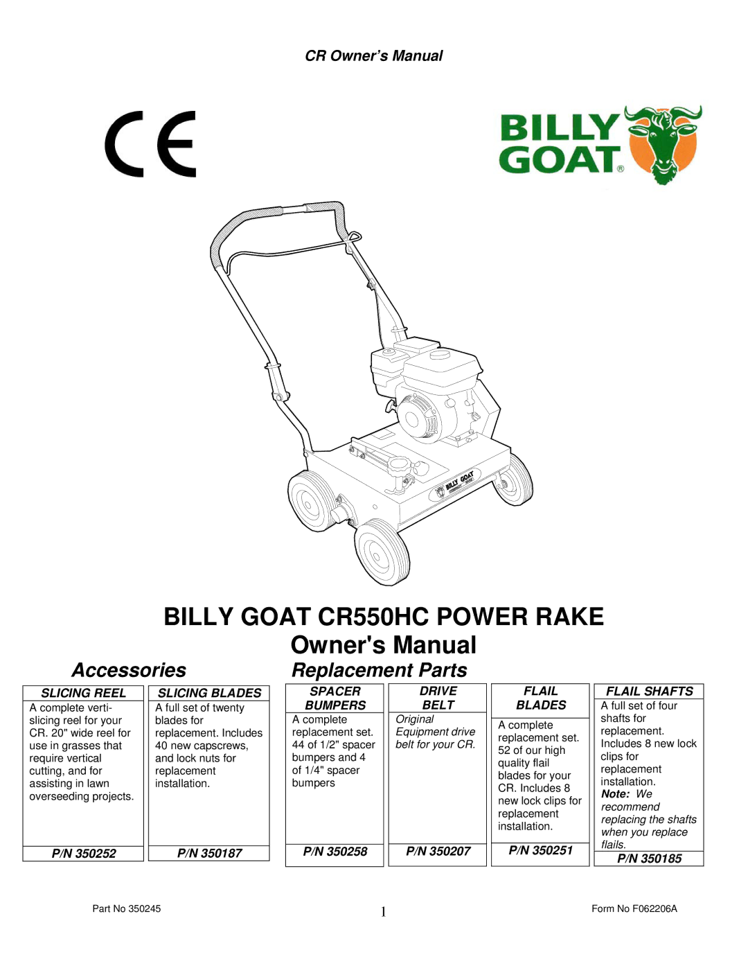 Billy Goat owner manual Billy Goat CR550HC Power Rake 