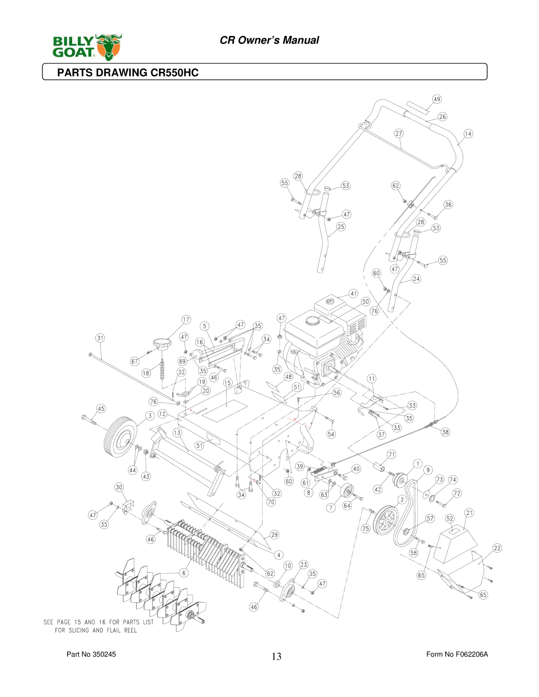 Billy Goat owner manual Parts Drawing CR550HC 