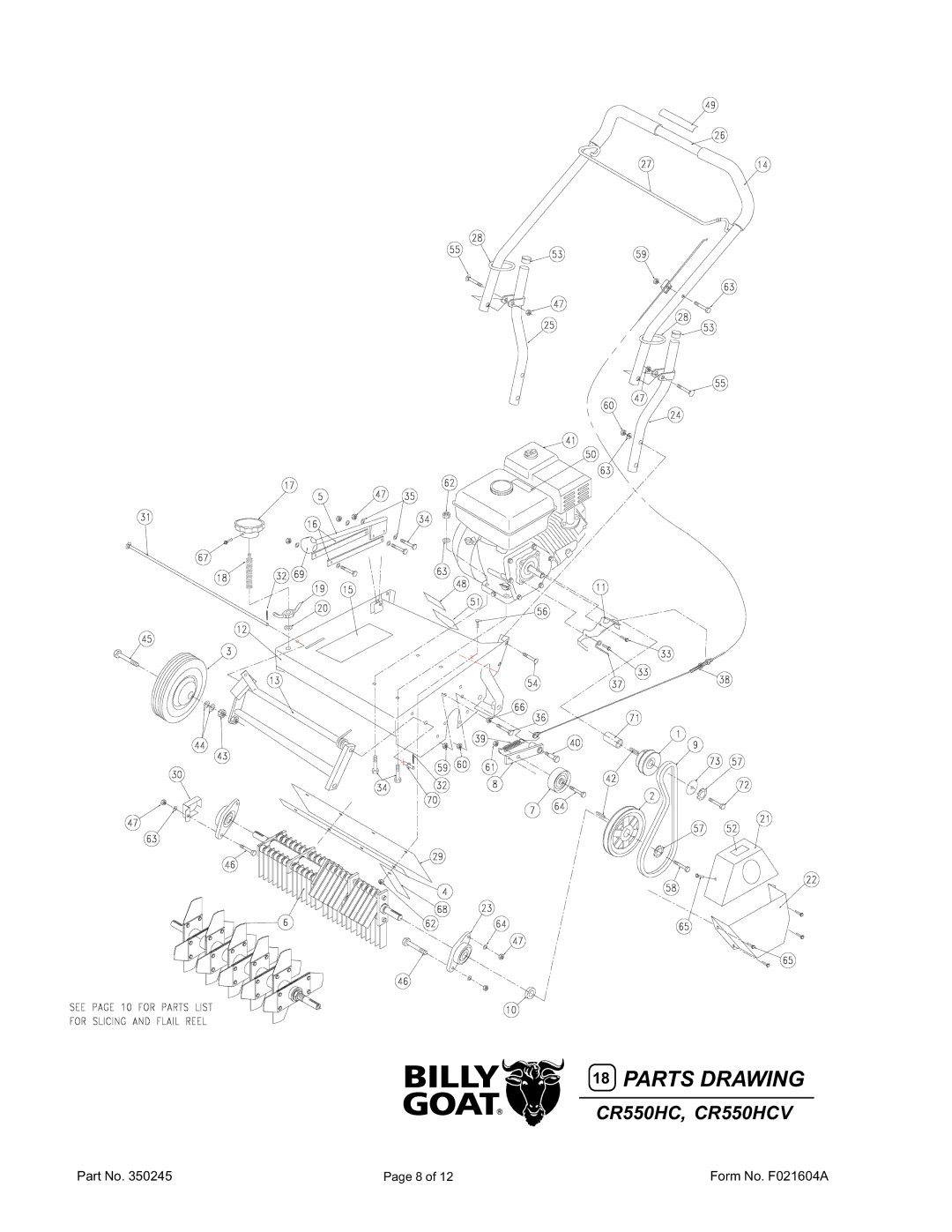 Billy Goat specifications Parts Drawing, CR550HC, CR550HCV 