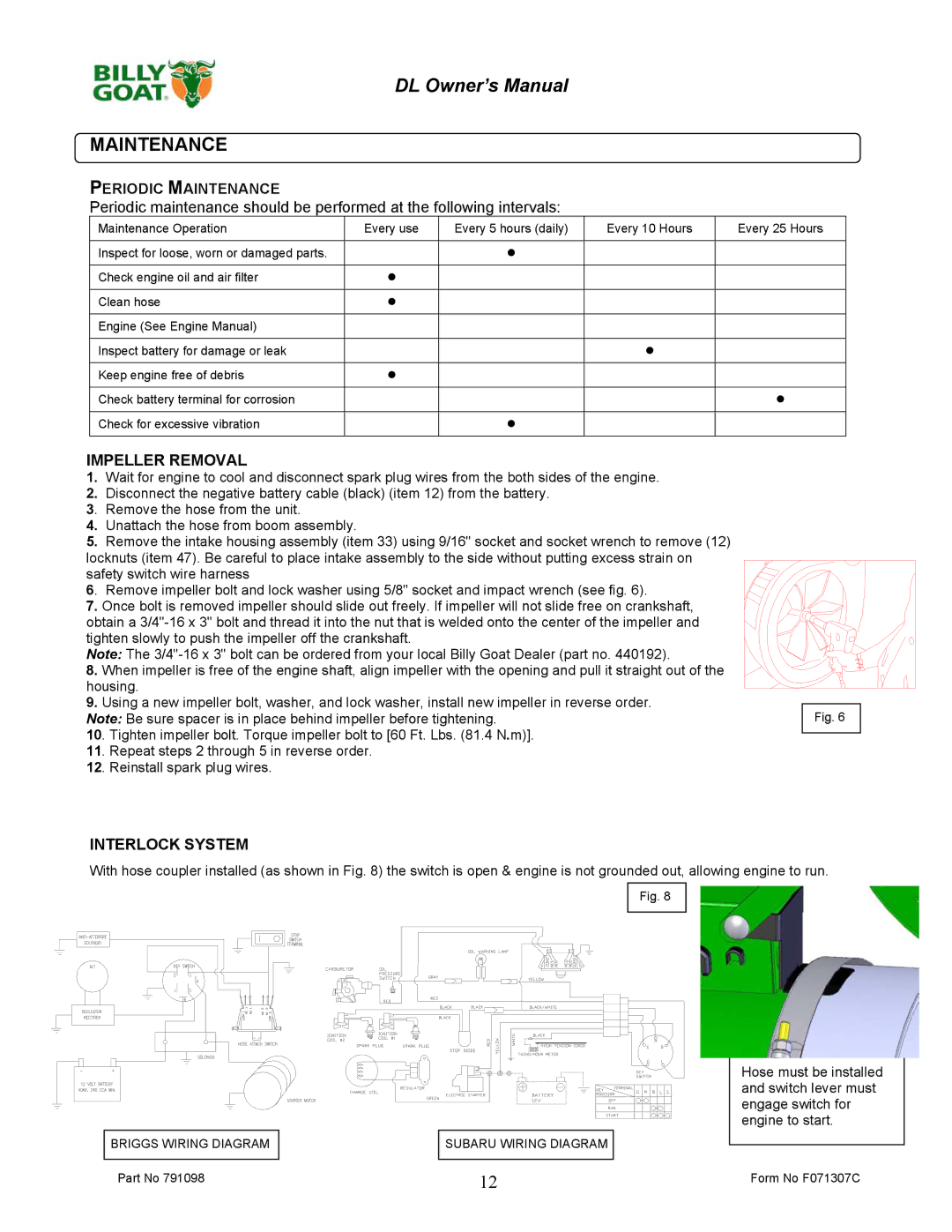 Billy Goat DL1800V, DL2500S owner manual Periodic Maintenance 