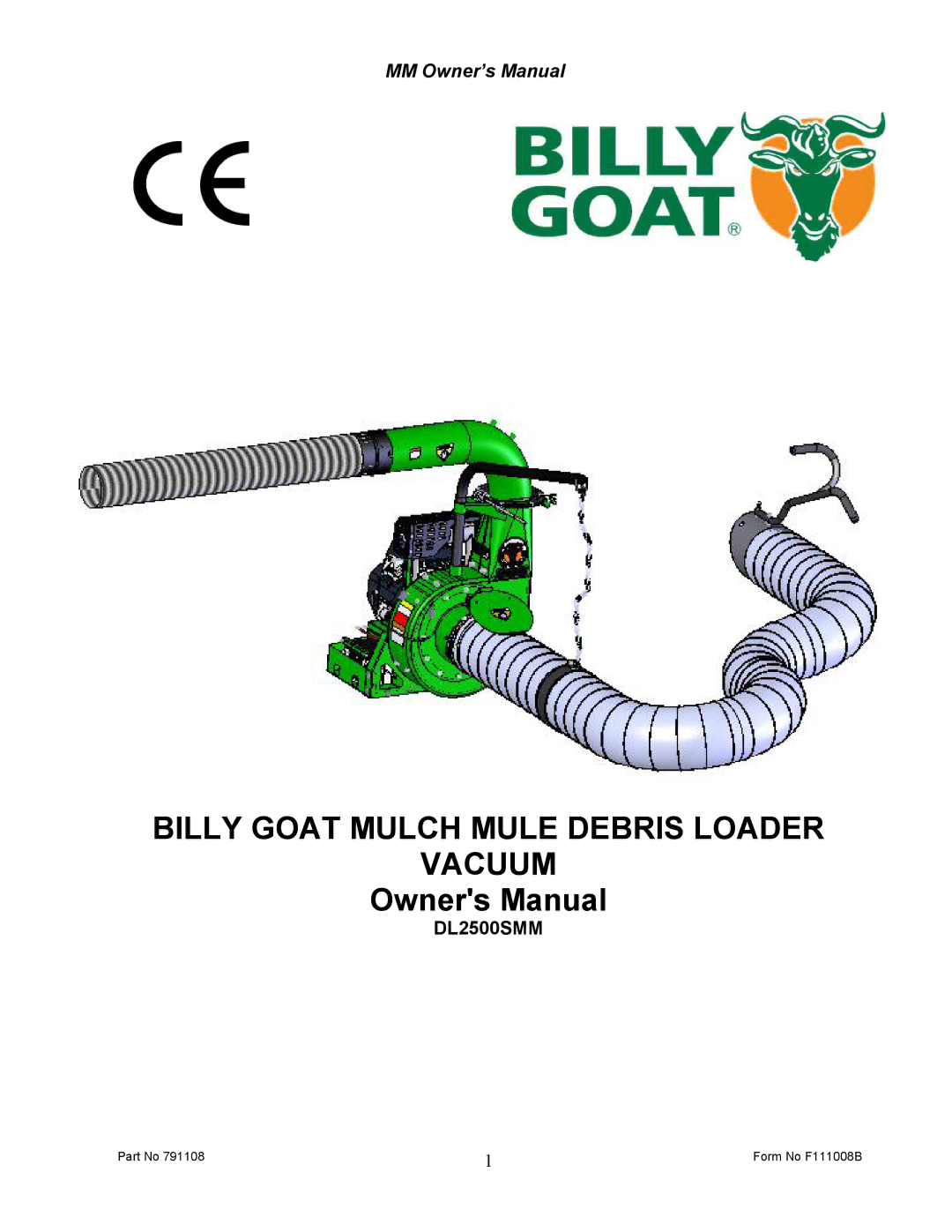 Billy Goat DL2500SMM owner manual Billy Goat Mulch Mule Debris Loader Vacuum 