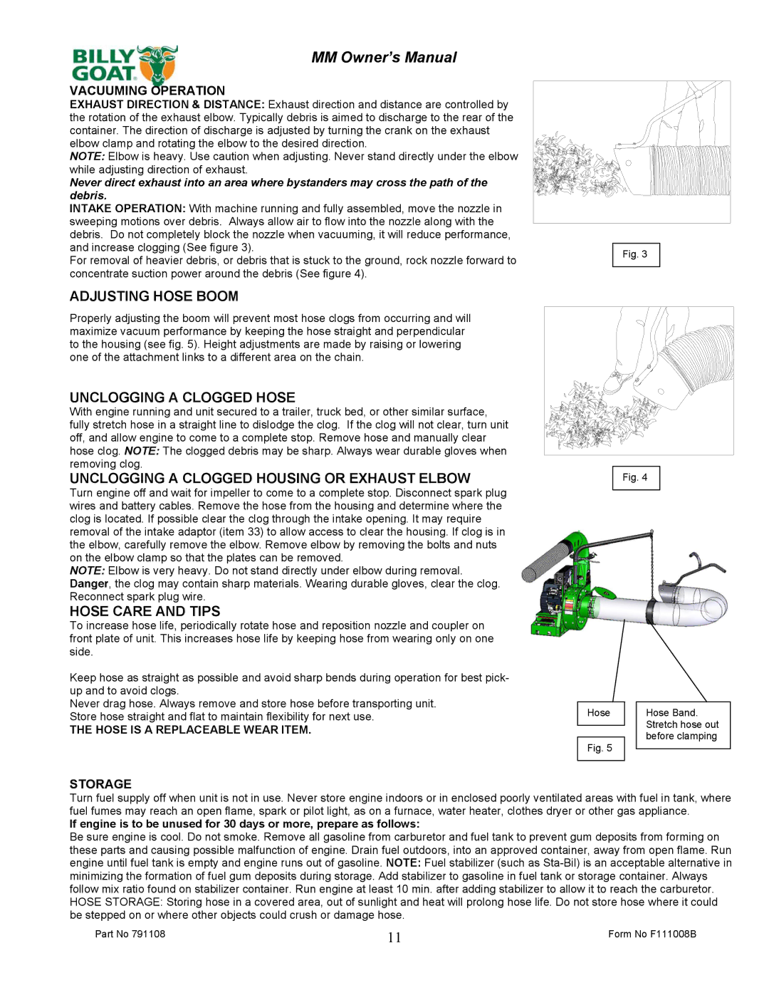 Billy Goat DL2500SMM owner manual Adjusting Hose Boom 