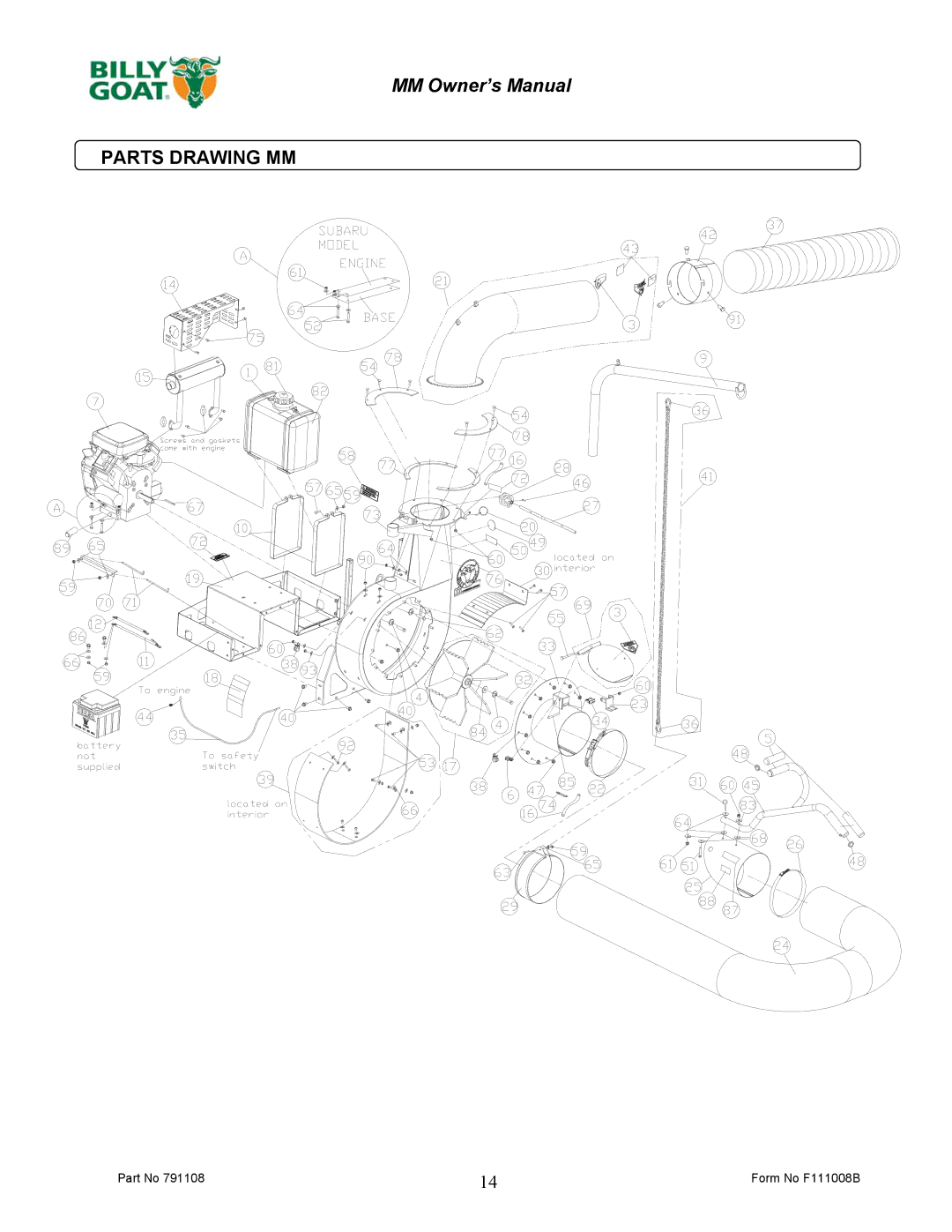 Billy Goat DL2500SMM owner manual Parts Drawing MM 