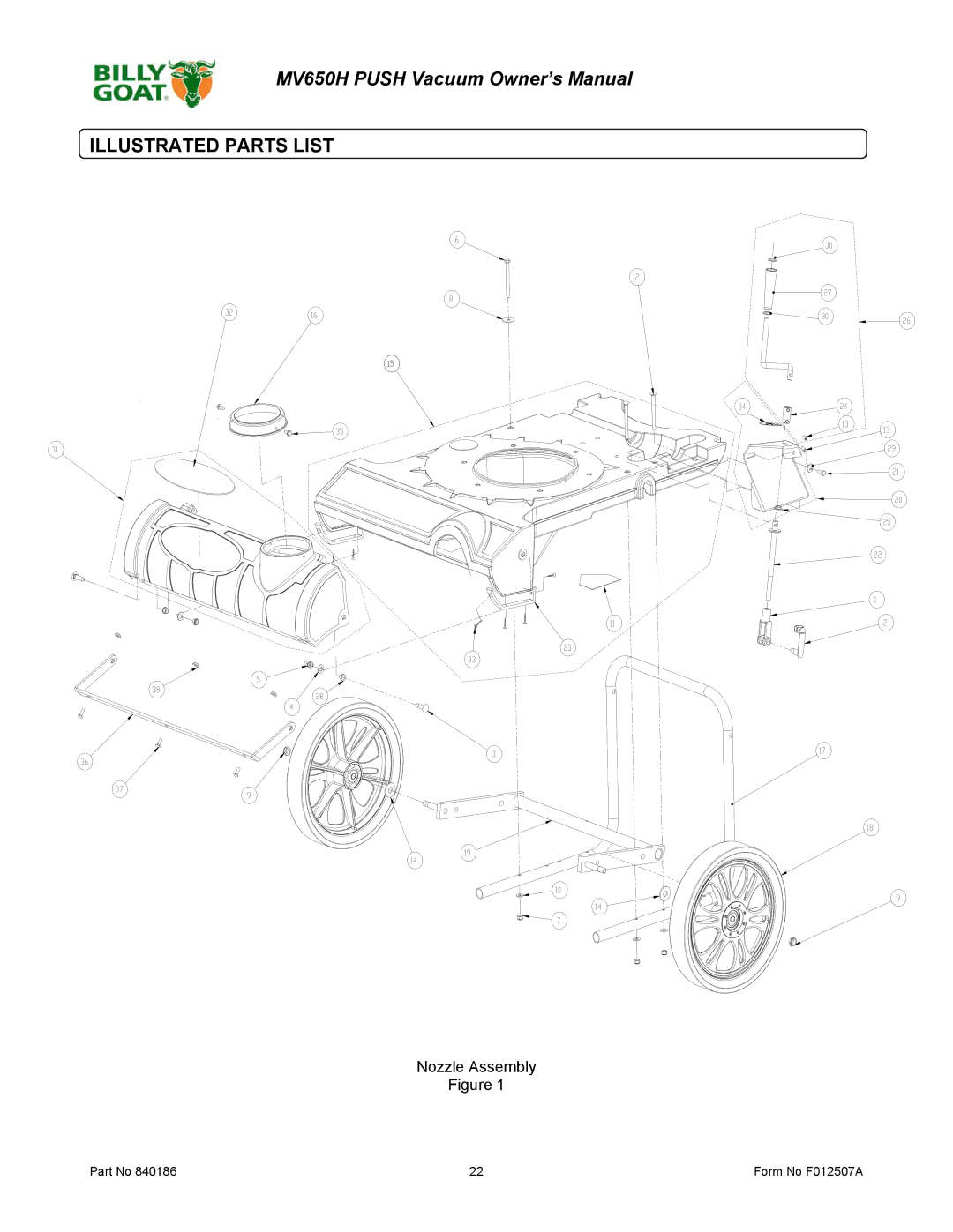 Billy Goat F012507A owner manual Illustrated Parts List 