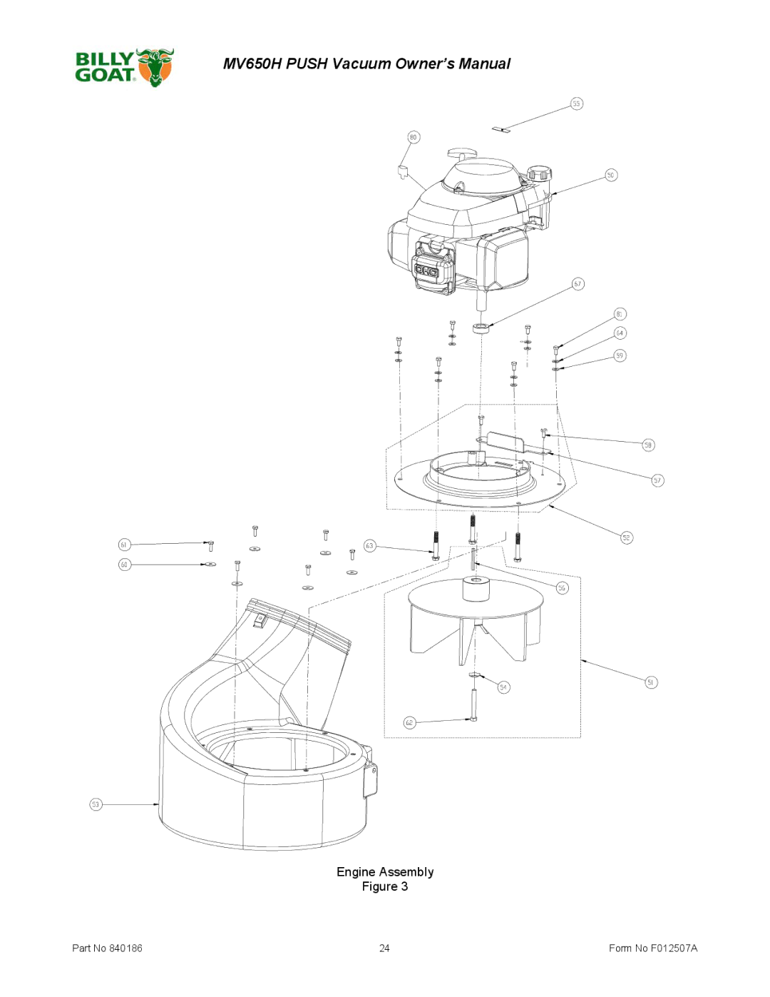 Billy Goat F012507A owner manual Engine Assembly 