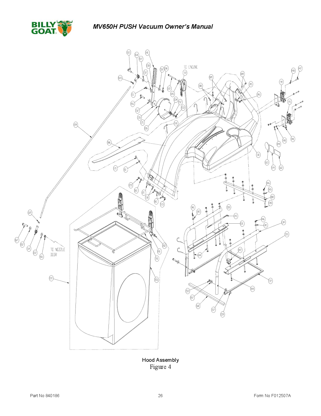 Billy Goat F012507A owner manual Hood Assembly 