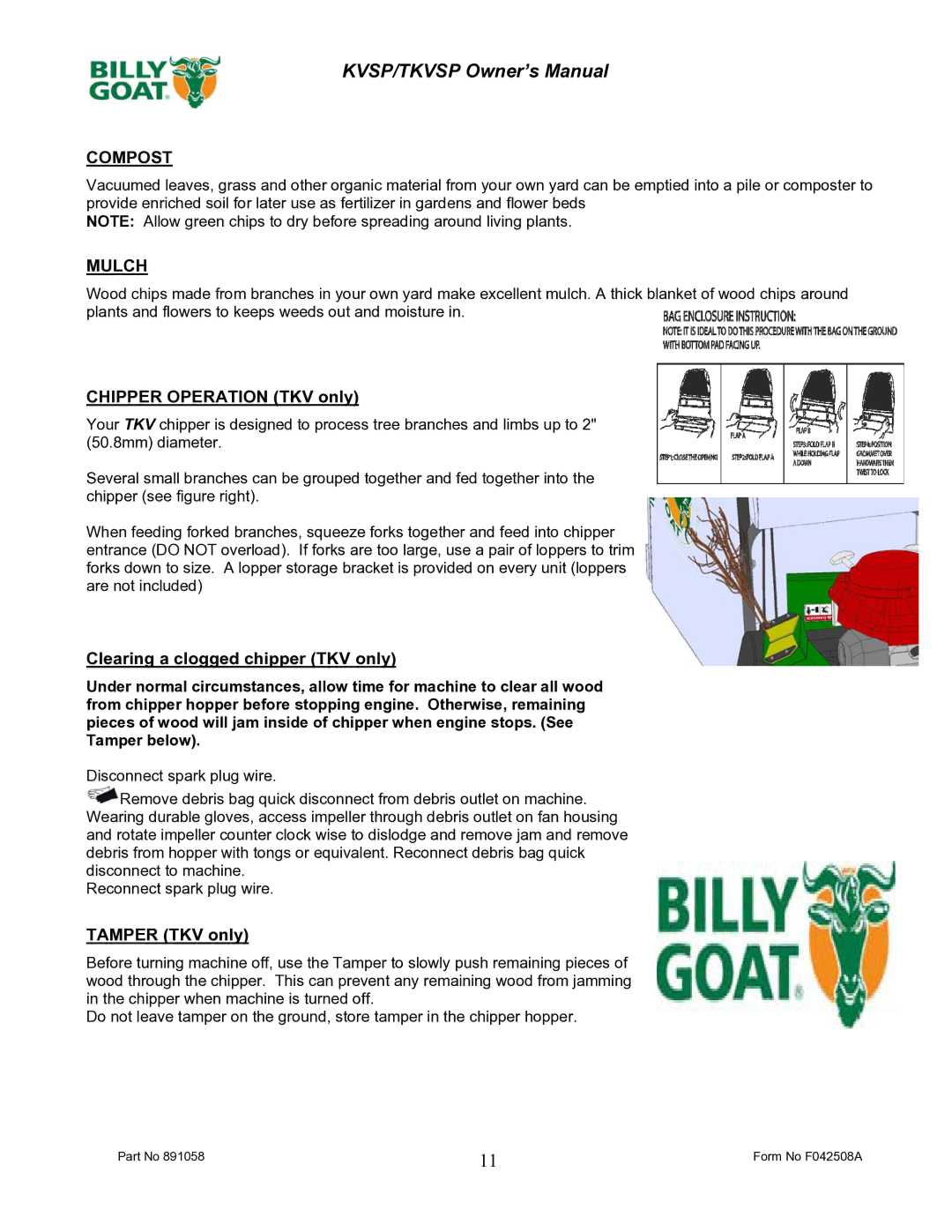 Billy Goat F042508A owner manual Compost, Mulch 