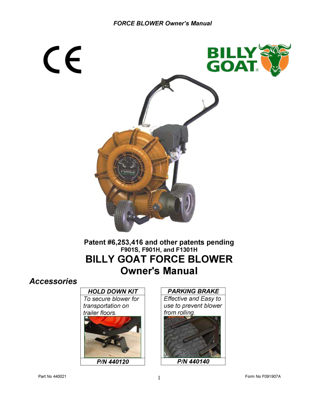 Billy Goat F091907A owner manual Billy Goat Force Blower 