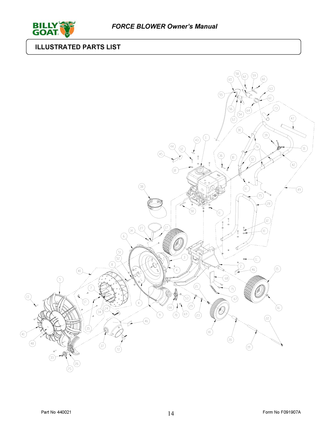 Billy Goat F091907A owner manual Illustrated Parts List 