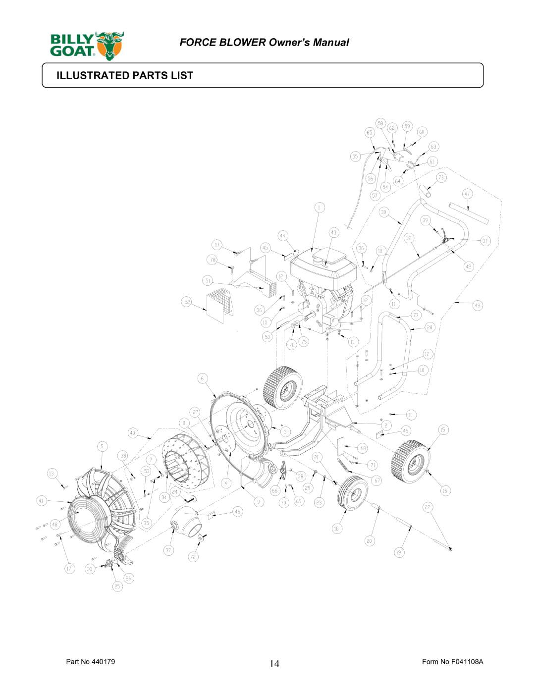 Billy Goat F1801V owner manual Illustrated Parts List 