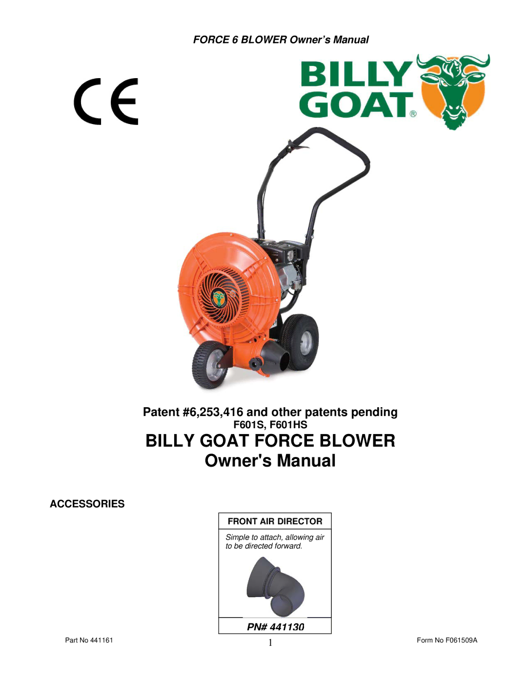 Billy Goat F601HS owner manual Billy Goat Force Blower, Accessories 