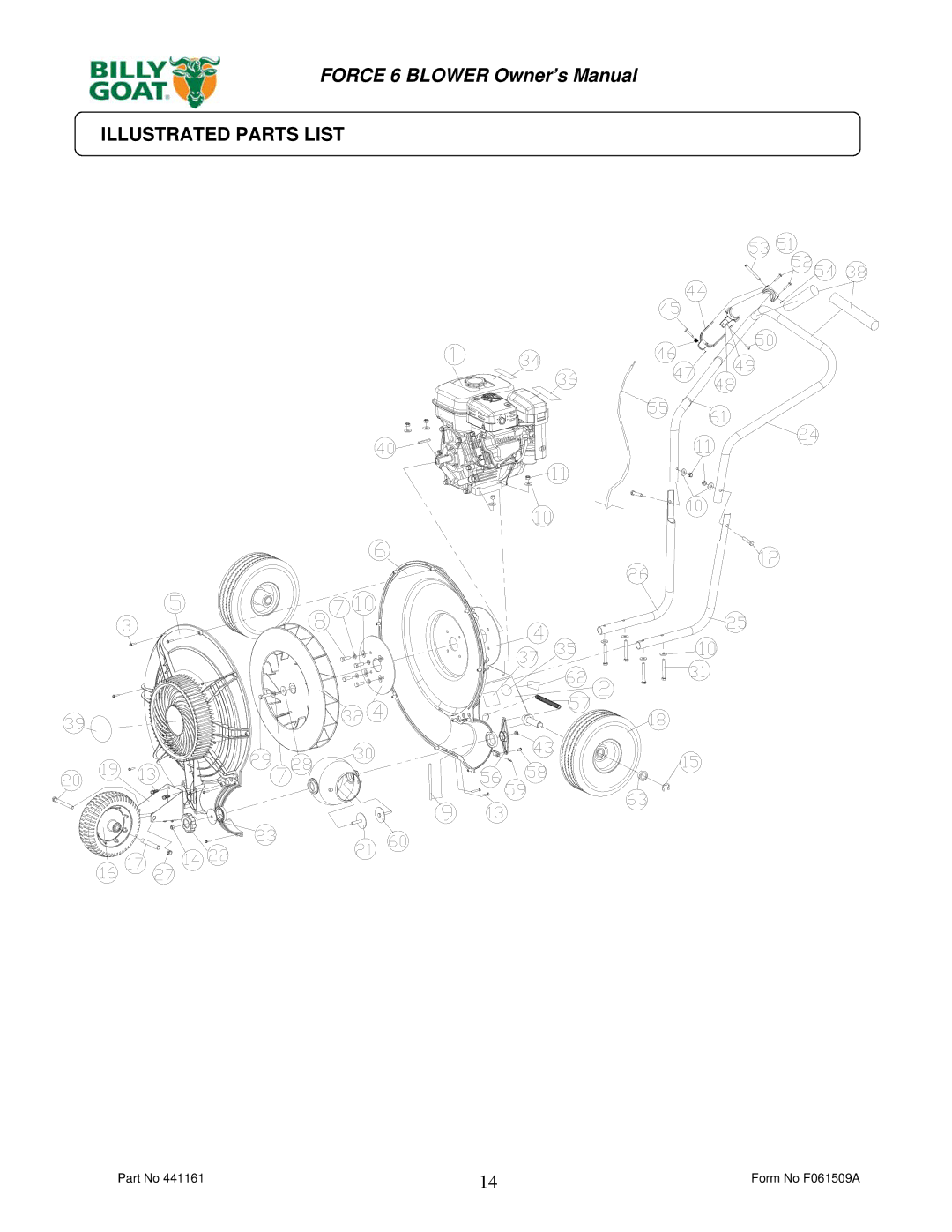 Billy Goat F601HS owner manual Illustrated Parts List 