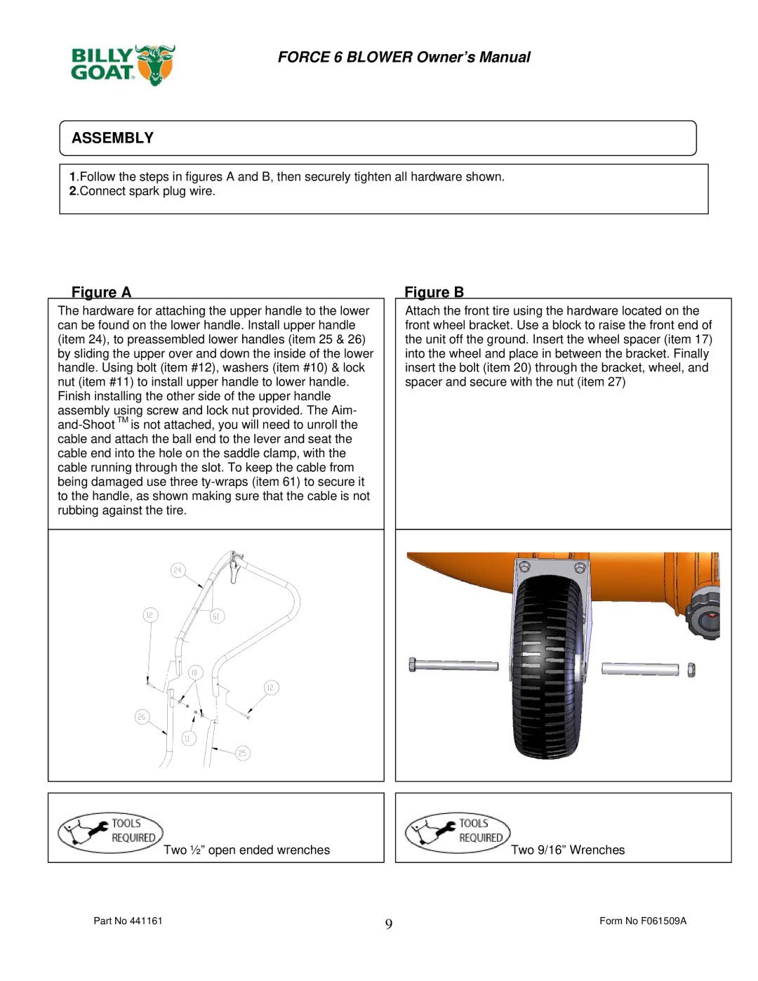 Billy Goat F601HS owner manual Assembly, Figure a 