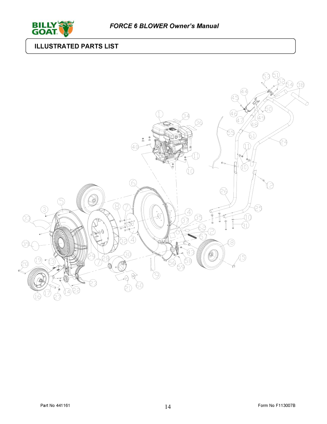 Billy Goat F601S owner manual Illustrated Parts List 