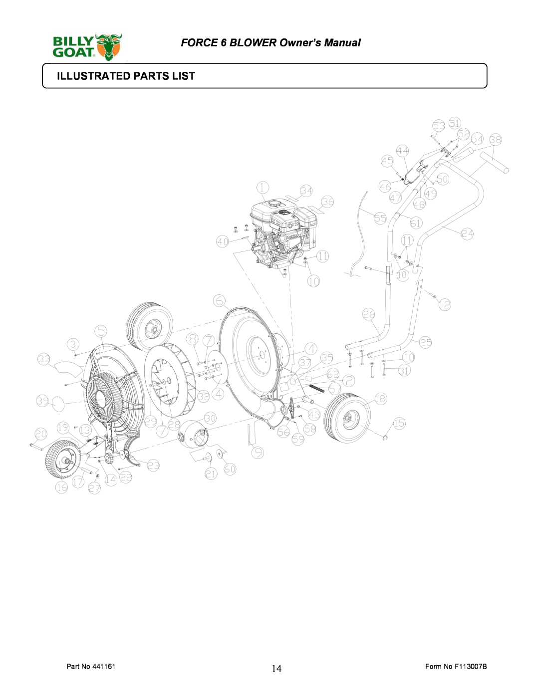 Billy Goat F601S owner manual Illustrated Parts List 