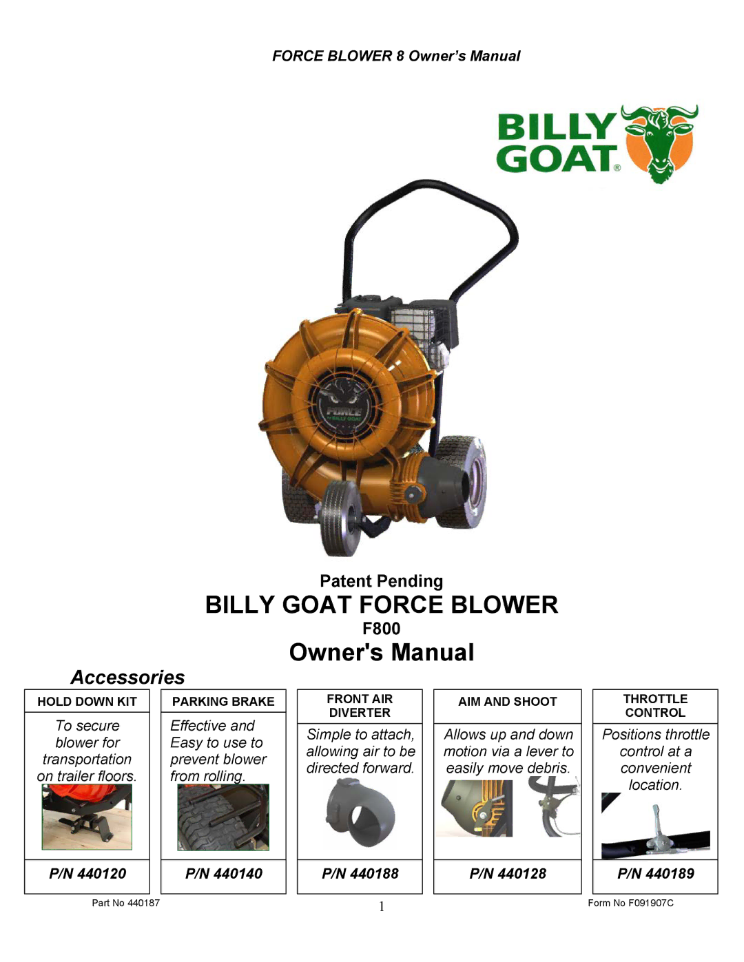 Billy Goat F800 owner manual Billy Goat Force Blower 