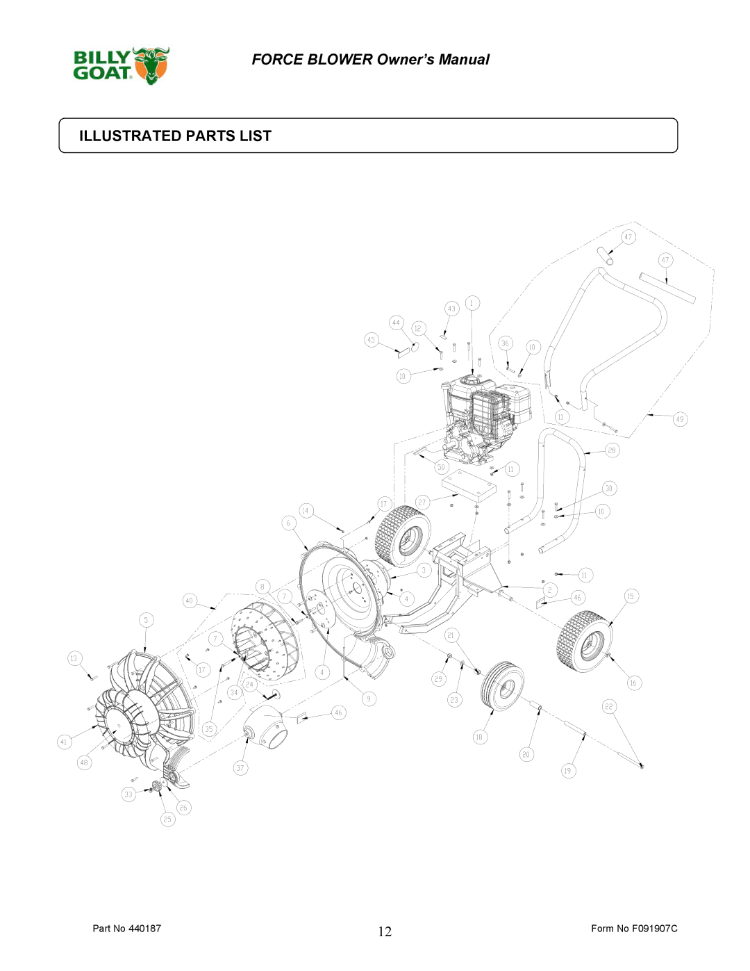 Billy Goat F800 owner manual Illustrated Parts List 