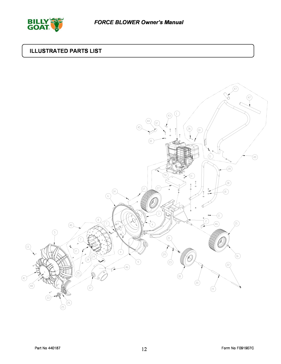 Billy Goat F800 owner manual Illustrated Parts List 