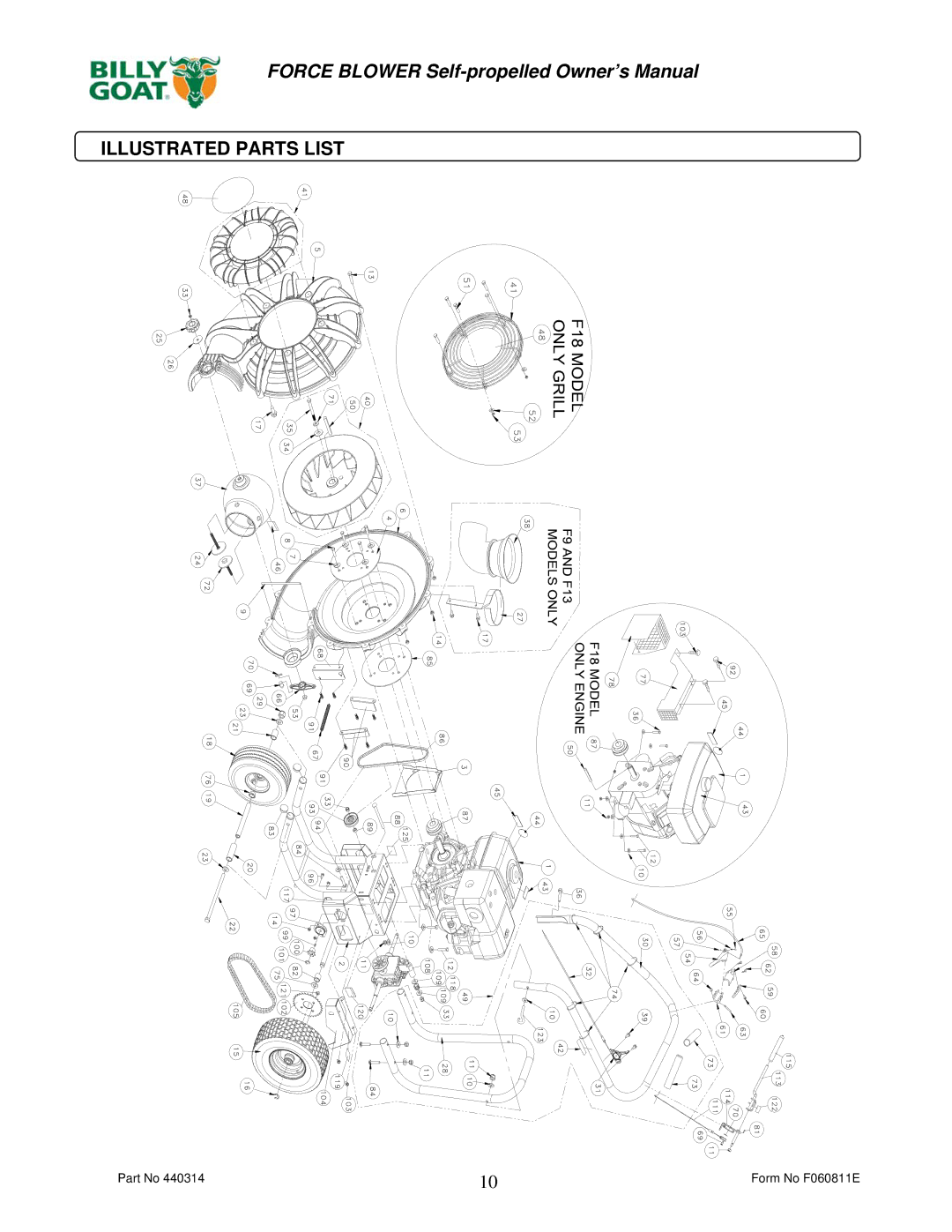 Billy Goat F1302SPH, F902SPS, F902SPH, F1802SPV owner manual Illustrated Parts List 