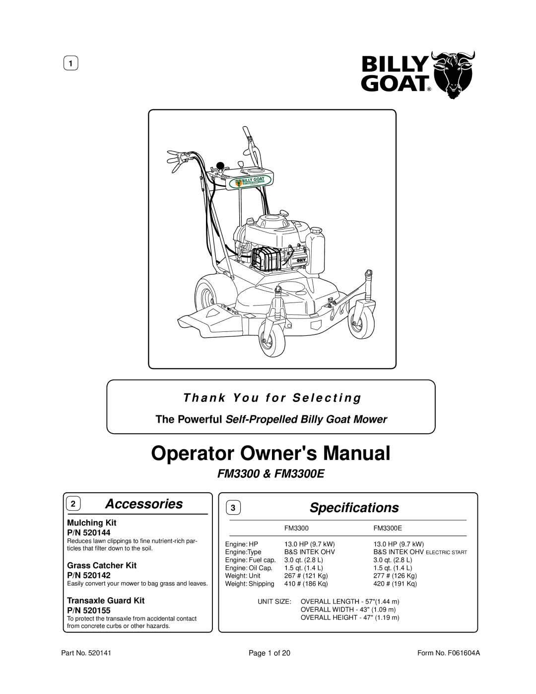 Billy Goat FM3300E owner manual Accessories 