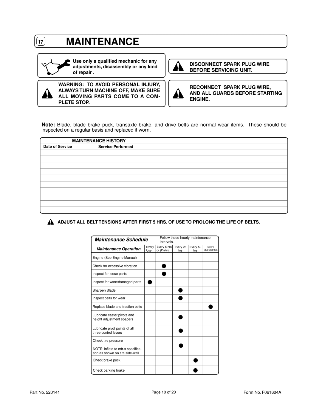 Billy Goat FM3300E owner manual Maintenance 