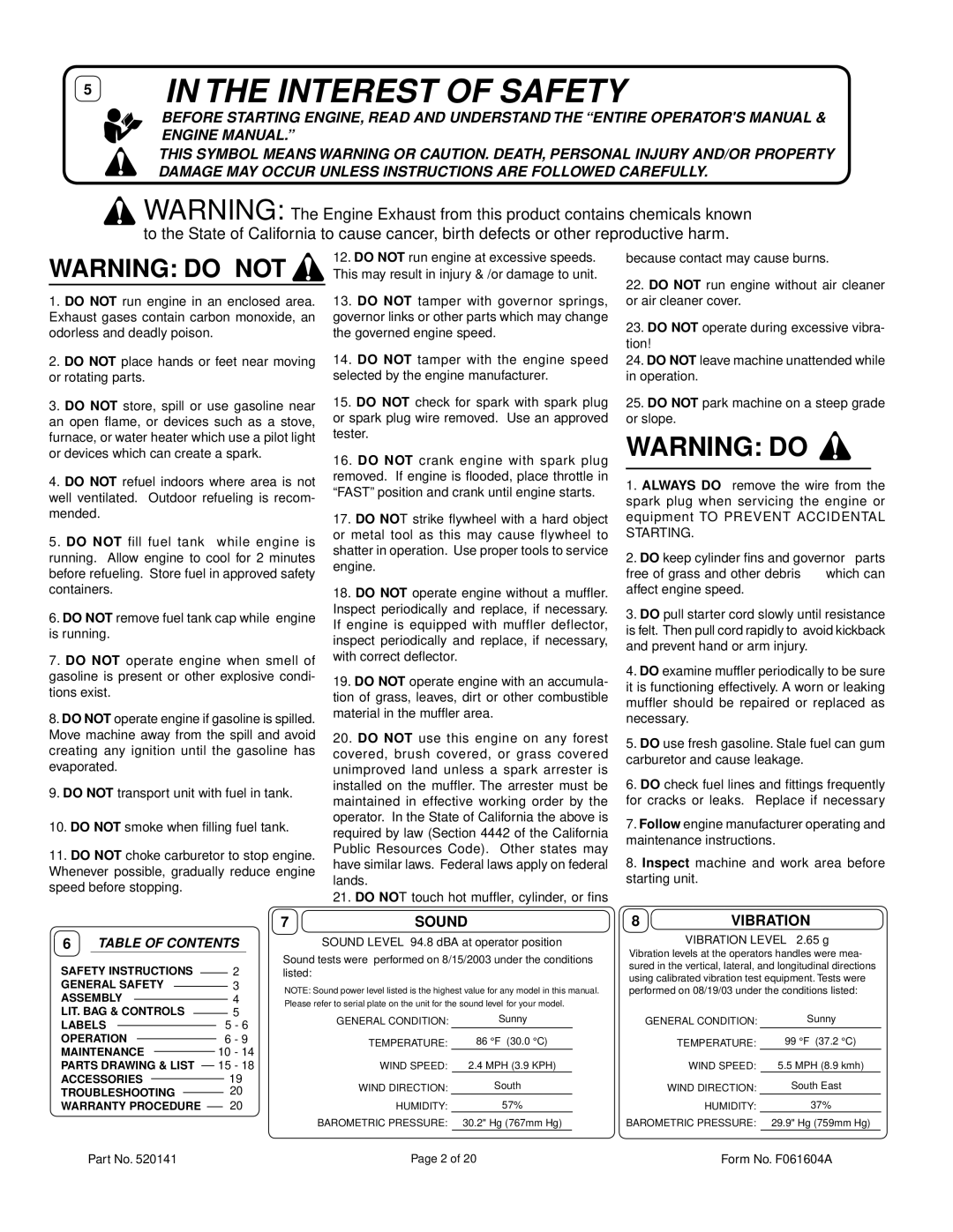 Billy Goat FM3300E owner manual 7SOUND, 8VIBRATION 