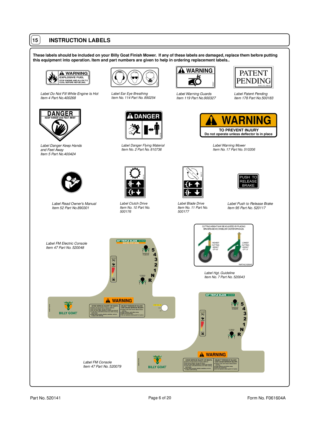 Billy Goat FM3300E owner manual Patent Pending 