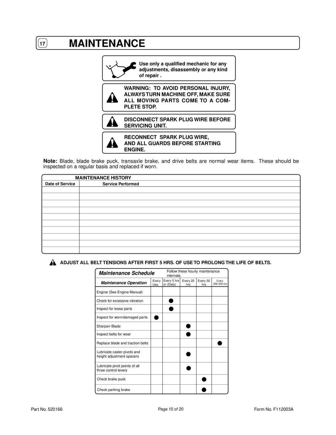 Billy Goat FM3300IN, FM3300INE owner manual Maintenance 