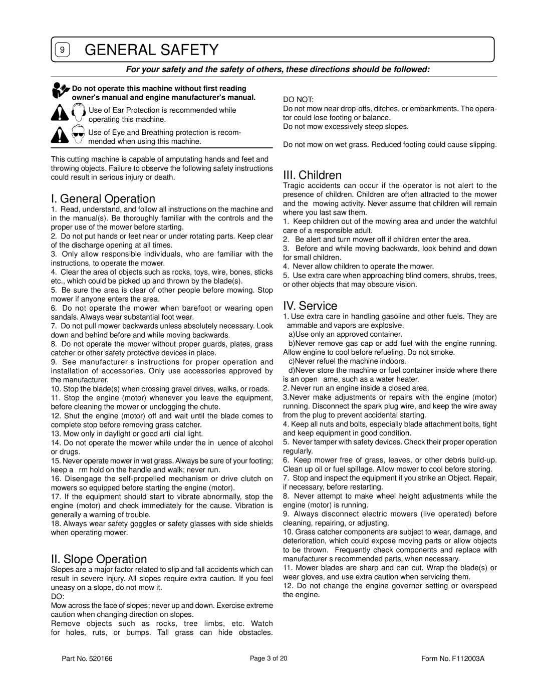 Billy Goat FM3300IN, FM3300INE owner manual General Safety 