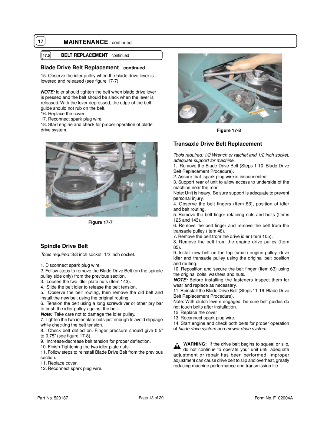 Billy Goat FM3301E owner manual Spindle Drive Belt 