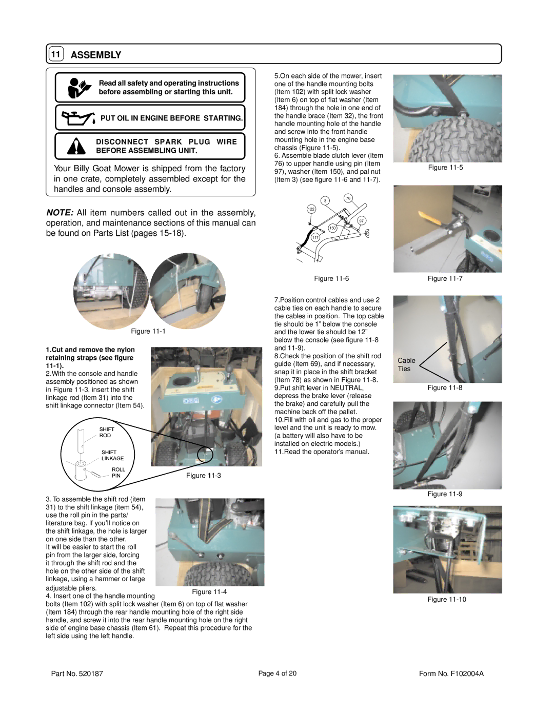 Billy Goat FM3301E owner manual Assembly 