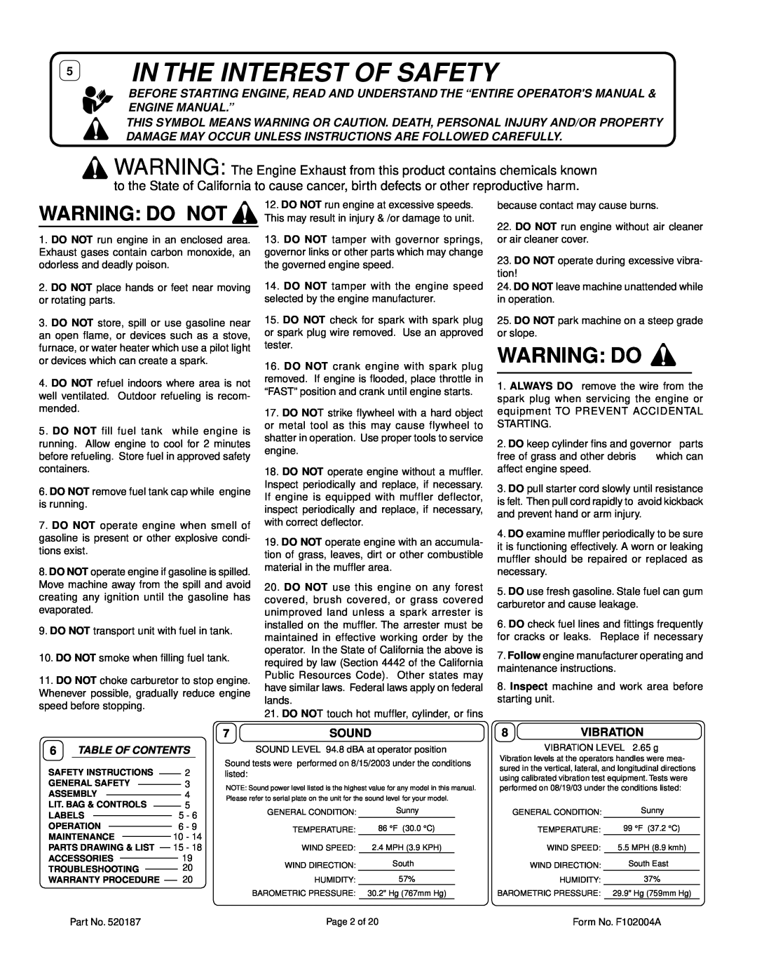 Billy Goat FM3301E owner manual In The Interest Of Safety, Warning Do Not 