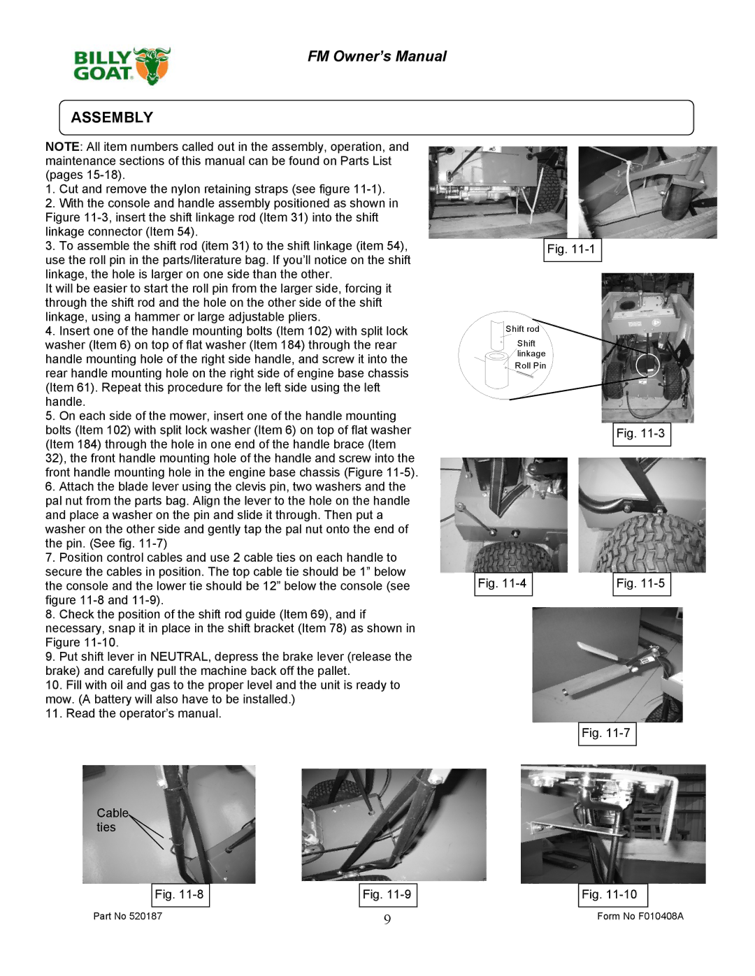 Billy Goat FM3301EB owner manual Assembly 