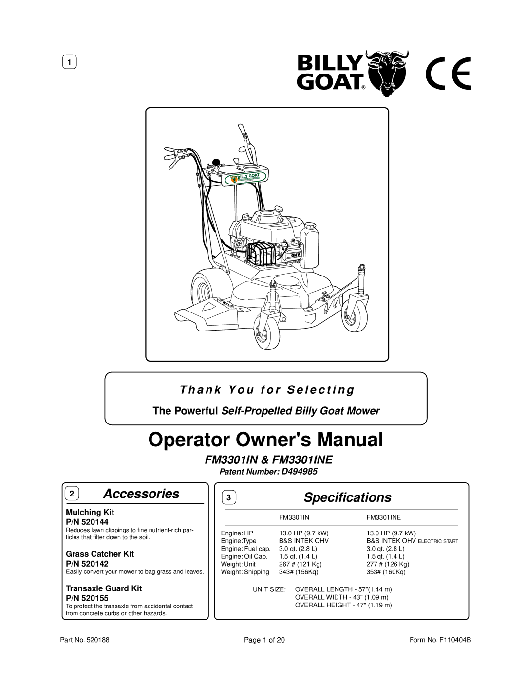 Billy Goat FM3301IN, FM3301INE owner manual Accessories 