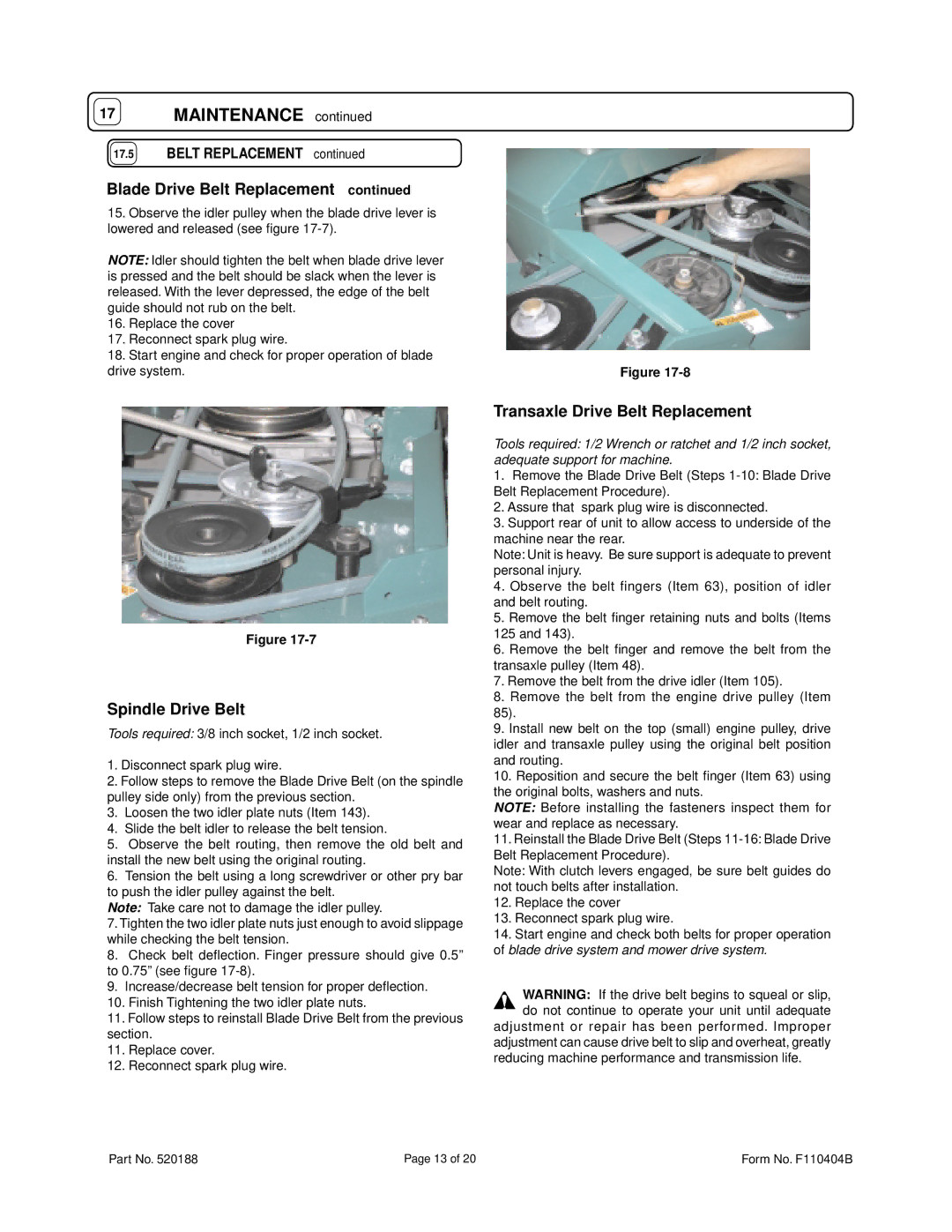 Billy Goat FM3301IN, FM3301INE owner manual Spindle Drive Belt 