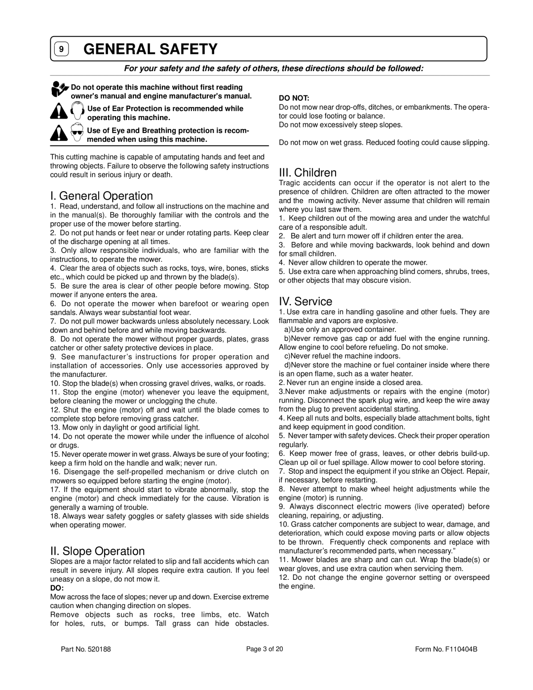 Billy Goat FM3301IN, FM3301INE owner manual General Safety 