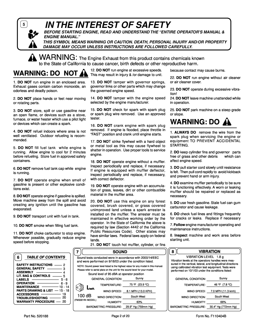 Billy Goat FM3301IN, FM3301INE owner manual In The Interest Of Safety, Warning Do Not 