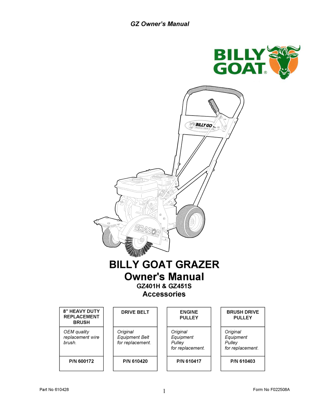 Billy Goat GZ451S, GZ401H owner manual Billy Goat Grazer 