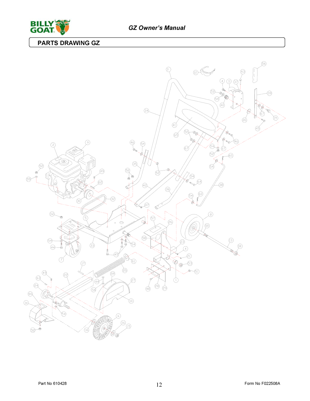 Billy Goat GZ401H, GZ451S owner manual Parts Drawing GZ 