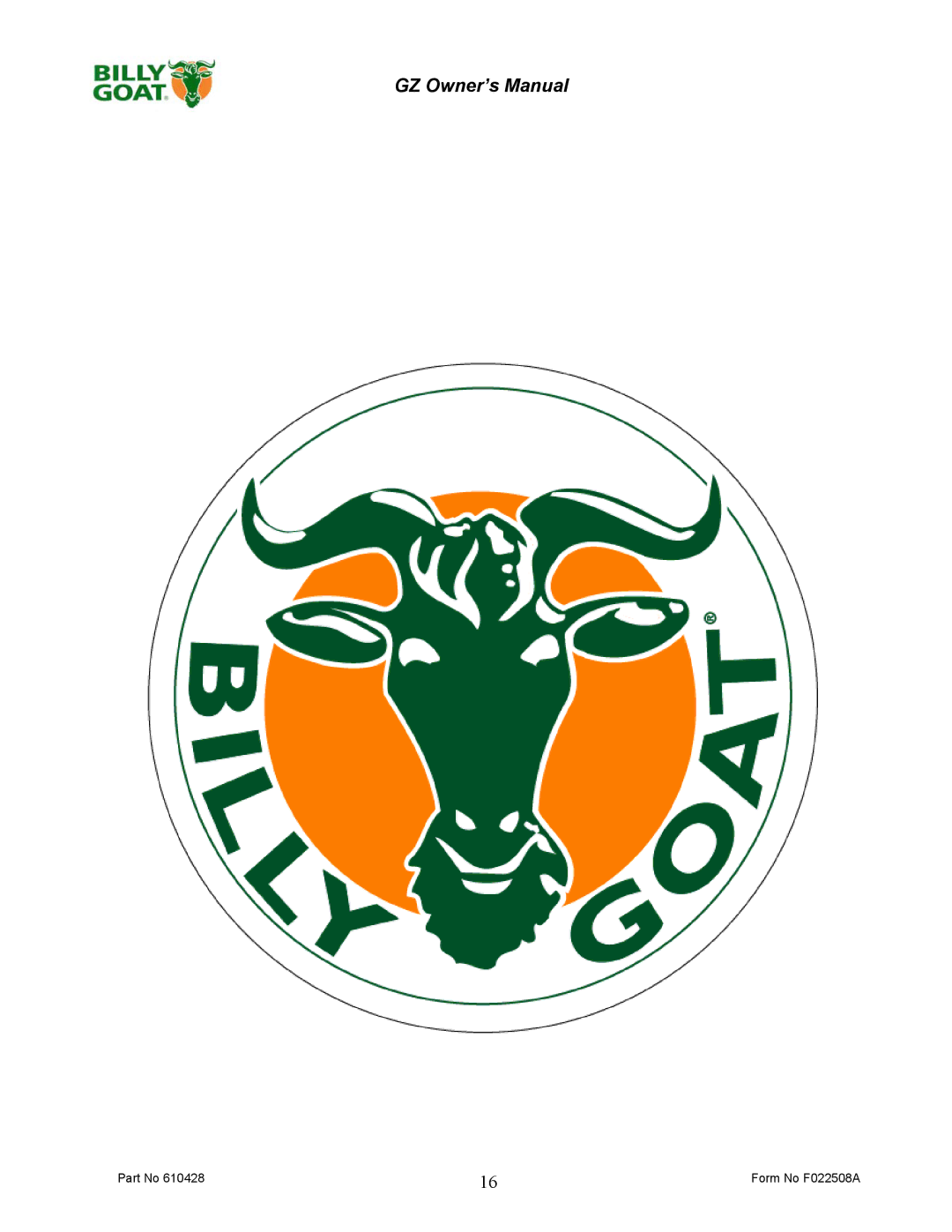 Billy Goat GZ401H, GZ451S owner manual Form No F022508A 